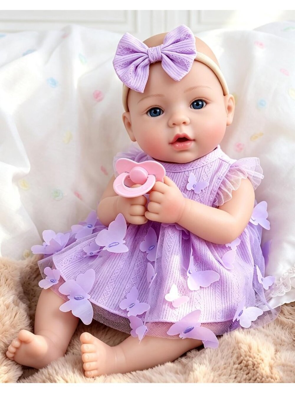 18-Inch Lifelike Reborn Baby Dolls Girl Purple Blue Cloth Body Toy Accessories